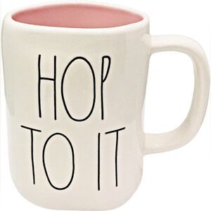 🐰“Hop to It” White Mug with Pink Interior Rae Dunn By Magenta NEW